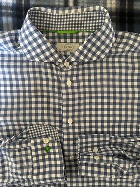 Eton Contemporary Gingham Multicolor Navy White Button-Down Men’s Shirt Size 2XL